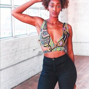 Colorful tribal print wrap crop top